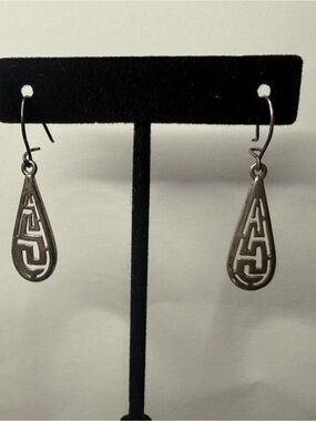 VTG 925 Sterling Silver Greek Key Dangle Earrings